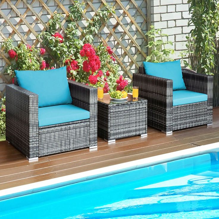 ROXXFLY 2-Piece Turquoise Rattan